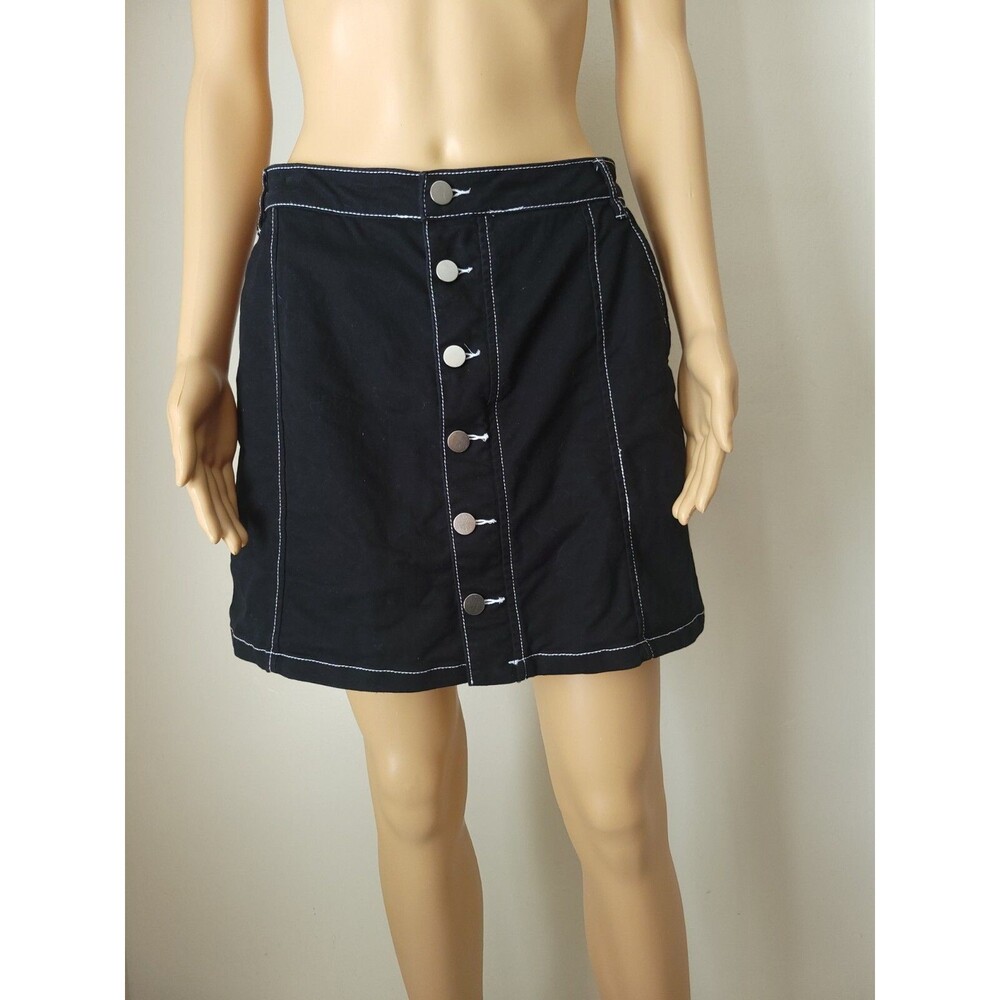 XXL Yishion Singapore Black Jean/ White Stitching Skirt Silver Matte Button Down